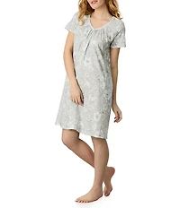 Carole Hochman Floral Print Short Sleeve V-Neck Jersey Knit Short Nightgown