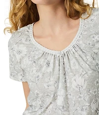 Carole Hochman Floral Print Short Sleeve V-Neck Jersey Knit Short Nightgown