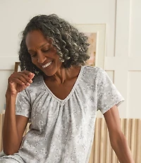 Carole Hochman Floral Print Short Sleeve V-Neck Jersey Knit Short Nightgown