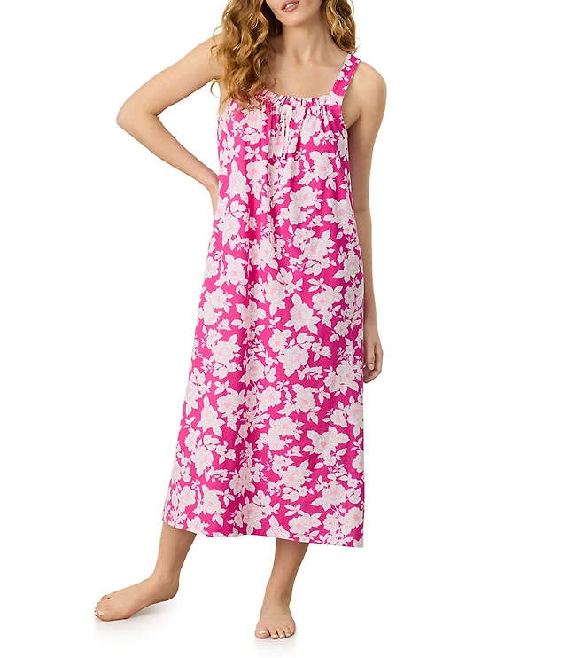 Carole Hochman Floral Print Sleeveless Round Neck Jersey Knit Long Nightgown