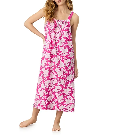 Carole Hochman Floral Print Sleeveless Round Neck Jersey Knit Long Nightgown