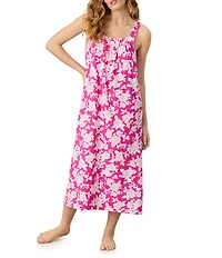 Carole Hochman Floral Print Sleeveless Round Neck Jersey Knit Long Nightgown