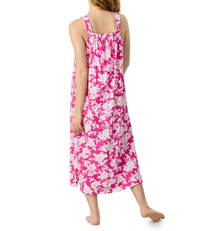 Carole Hochman Floral Print Sleeveless Round Neck Jersey Knit Long Nightgown