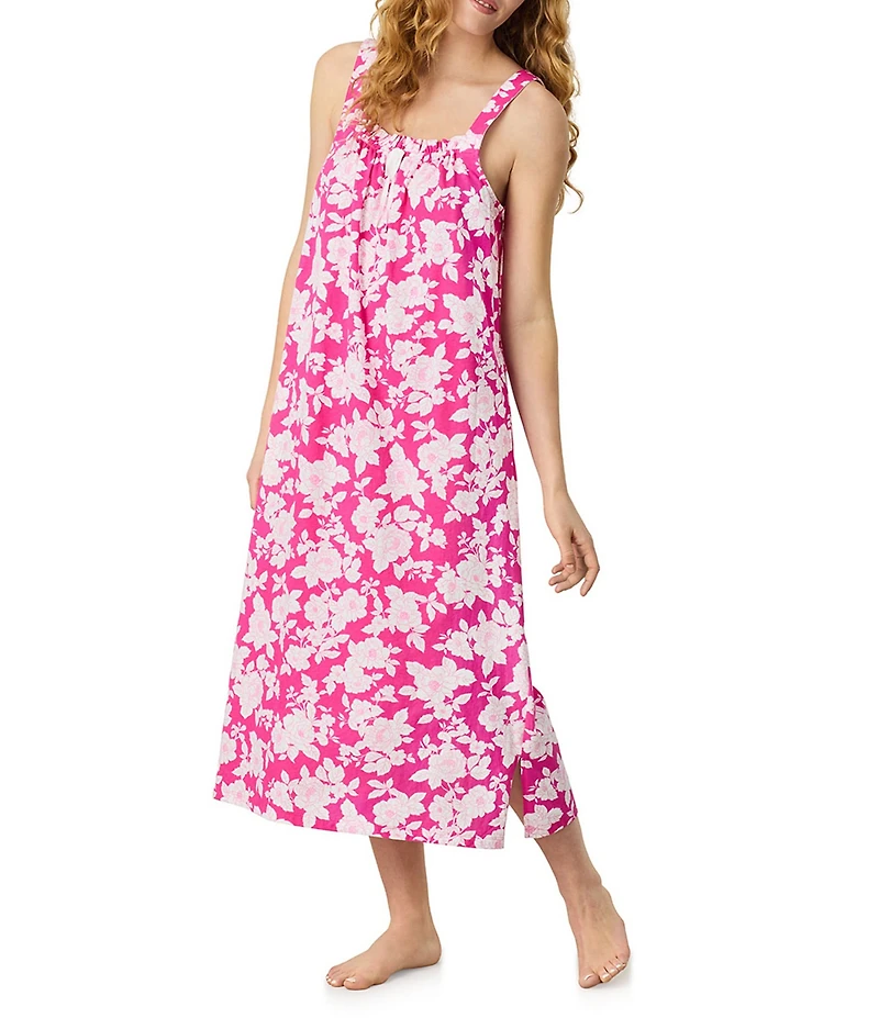Carole Hochman Floral Print Sleeveless Round Neck Jersey Knit Long Nightgown