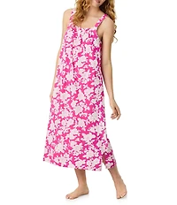 Carole Hochman Floral Print Sleeveless Round Neck Jersey Knit Long Nightgown