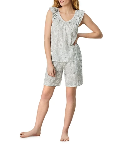 Carole Hochman Floral Print Sleeveless V-Neck Jersey Knit Bermuda Pajama Set
