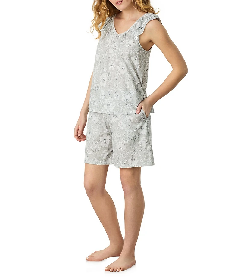 Carole Hochman Floral Print Sleeveless V-Neck Jersey Knit Bermuda Pajama Set