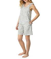 Carole Hochman Floral Print Sleeveless V-Neck Jersey Knit Bermuda Pajama Set