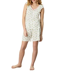 Carole Hochman Floral Print Sleeveless V-Neck Jersey Knit Cottom Bermuda Pajama Set