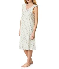 Carole Hochman Floral Print Sleeveless V Neck Jersey Knit Cotton Midi Nightgown