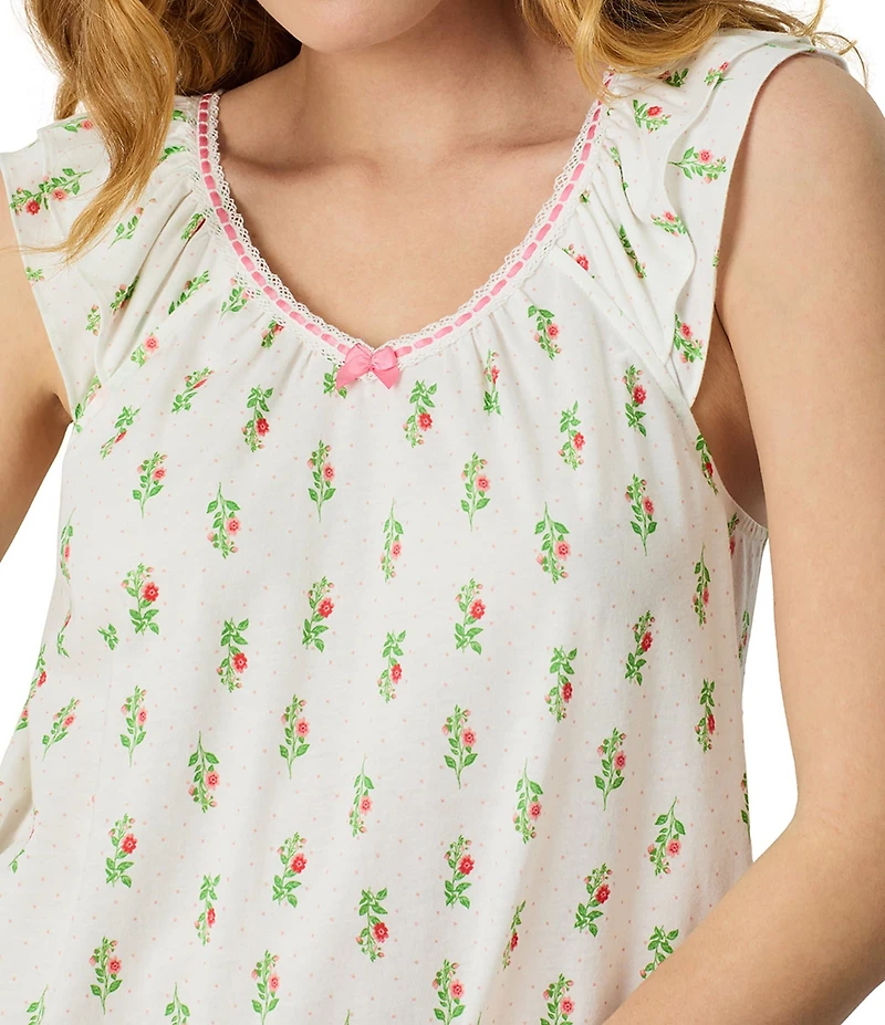 Carole Hochman Floral Print Sleeveless V Neck Jersey Knit Cotton Midi Nightgown
