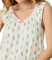 Carole Hochman Floral Print Sleeveless V Neck Jersey Knit Cotton Midi Nightgown