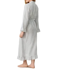 Carole Hochman Grey Stripe Woven Seersucker Long Sleeve Shawl Collar Maxi Robe