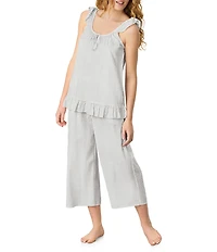 Carole Hochman Grey Stripe Woven Seersucker Sleeveless Cami Top & Cropped Culotte PJ Set