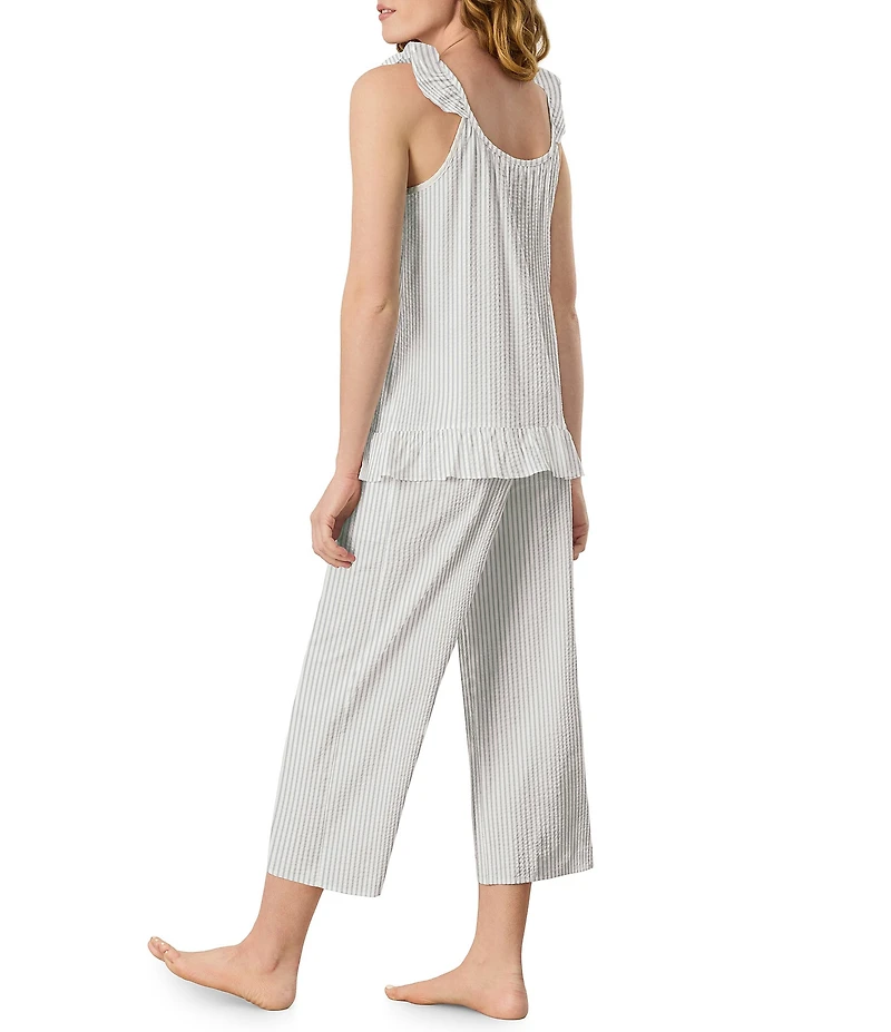 Carole Hochman Grey Stripe Woven Seersucker Sleeveless Cami Top & Cropped Culotte PJ Set
