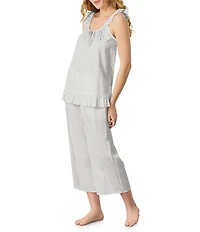 Carole Hochman Grey Stripe Woven Seersucker Sleeveless Cami Top & Cropped Culotte PJ Set