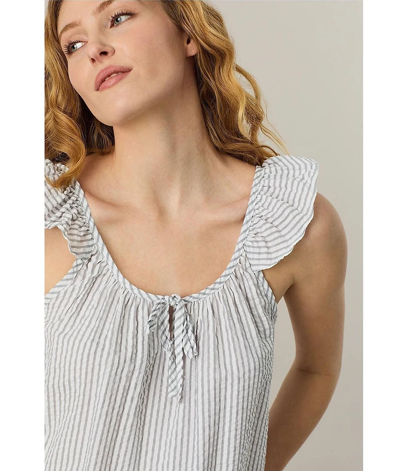 Carole Hochman Grey Stripe Woven Seersucker Sleeveless Cami Top & Cropped Culotte PJ Set