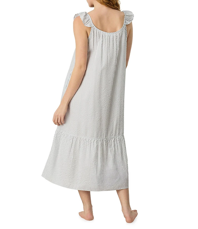 Carole Hochman Grey Stripe Woven Seersucker Sleeveless Long Midi Nightgown