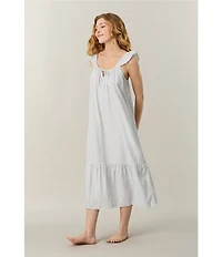 Carole Hochman Grey Stripe Woven Seersucker Sleeveless Long Midi Nightgown