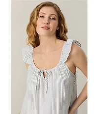 Carole Hochman Grey Stripe Woven Seersucker Sleeveless Long Midi Nightgown