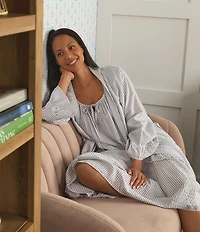Carole Hochman Grey Stripe Woven Seersucker Sleeveless Long Midi Nightgown