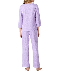 Carole Hochman Lavender Meadow Print 3/4 Sleeve V-Neck Jersey Knit Cotton Pant Pajama Set