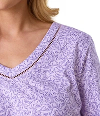 Carole Hochman Lavender Meadow Print 3/4 Sleeve V-Neck Jersey Knit Cotton Pant Pajama Set