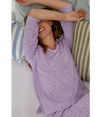 Carole Hochman Lavender Meadow Print 3/4 Sleeve V-Neck Jersey Knit Cotton Pant Pajama Set