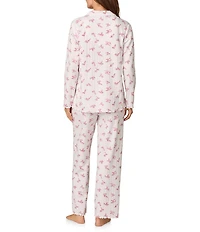 Carole Hochman Long Sleeve Notch Collar Floral Pointelle Button Front Long Pajama Set