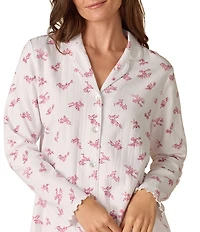 Carole Hochman Long Sleeve Notch Collar Floral Pointelle Button Front Long Pajama Set