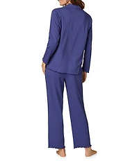 Carole Hochman Long Sleeve Notch Collar Pointelle Knit Button Front Long Pajama Set
