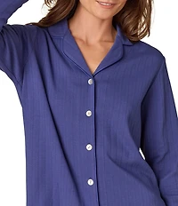 Carole Hochman Long Sleeve Notch Collar Pointelle Knit Button Front Long Pajama Set