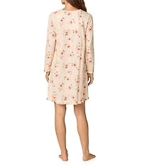 Carole Hochman Long Sleeve Round Neck Cotton Jersey Knit Short Floral Print Nightgown