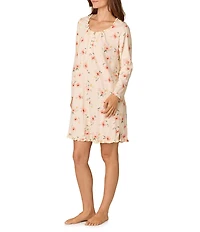 Carole Hochman Long Sleeve Round Neck Cotton Jersey Knit Short Floral Print Nightgown