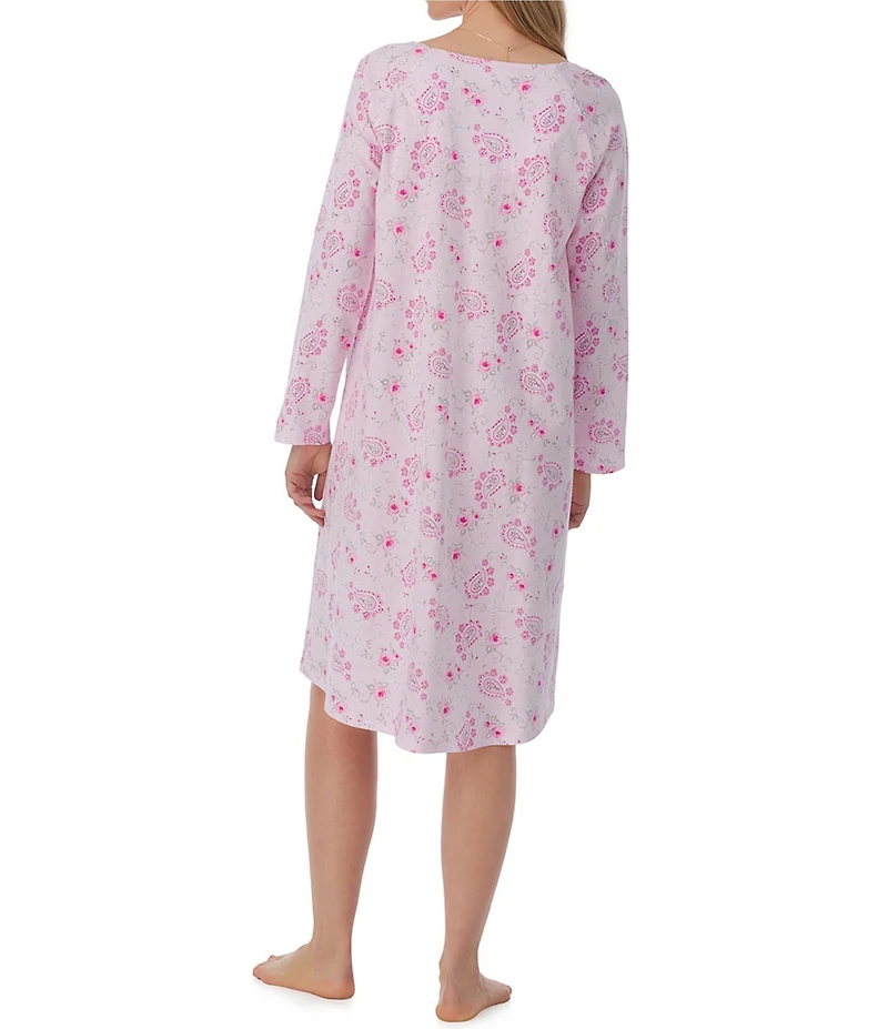 Carole Hochman Long Sleeve Scoop Neck Cotton Jersey Paisley Nightgown