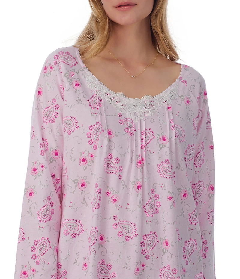 Carole Hochman Long Sleeve Scoop Neck Cotton Jersey Paisley Nightgown