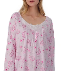 Carole Hochman Long Sleeve Scoop Neck Cotton Jersey Paisley Nightgown