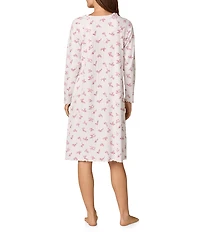Carole Hochman Long Sleeve Scoop Neck Pointelle Knit Floral Nightgown