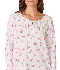 Carole Hochman Long Sleeve Scoop Neck Pointelle Knit Floral Nightgown