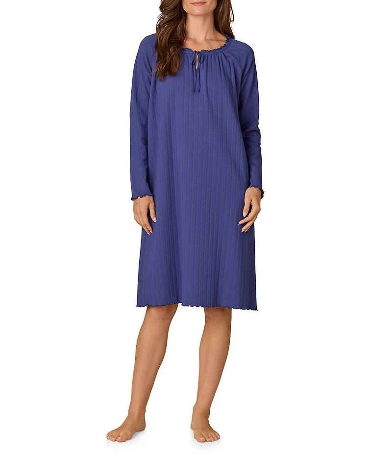 Carole Hochman Long Sleeve Scoop Neck Pointelle Knit Nightgown