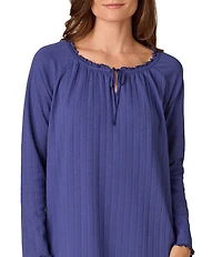 Carole Hochman Long Sleeve Scoop Neck Pointelle Knit Nightgown