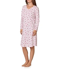 Carole Hochman Long Sleeve Sweetheart Neck Cotton Jersey Knit Cardinal Nightgown