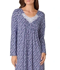Carole Hochman Long Sleeve V-Neck Jersey Knit Floral Print Long Nightgown