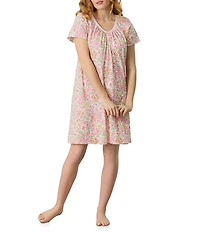 Carole Hochman Multi Floral Print Short Sleeve V-Neck Jersey Knit Short Nightgown