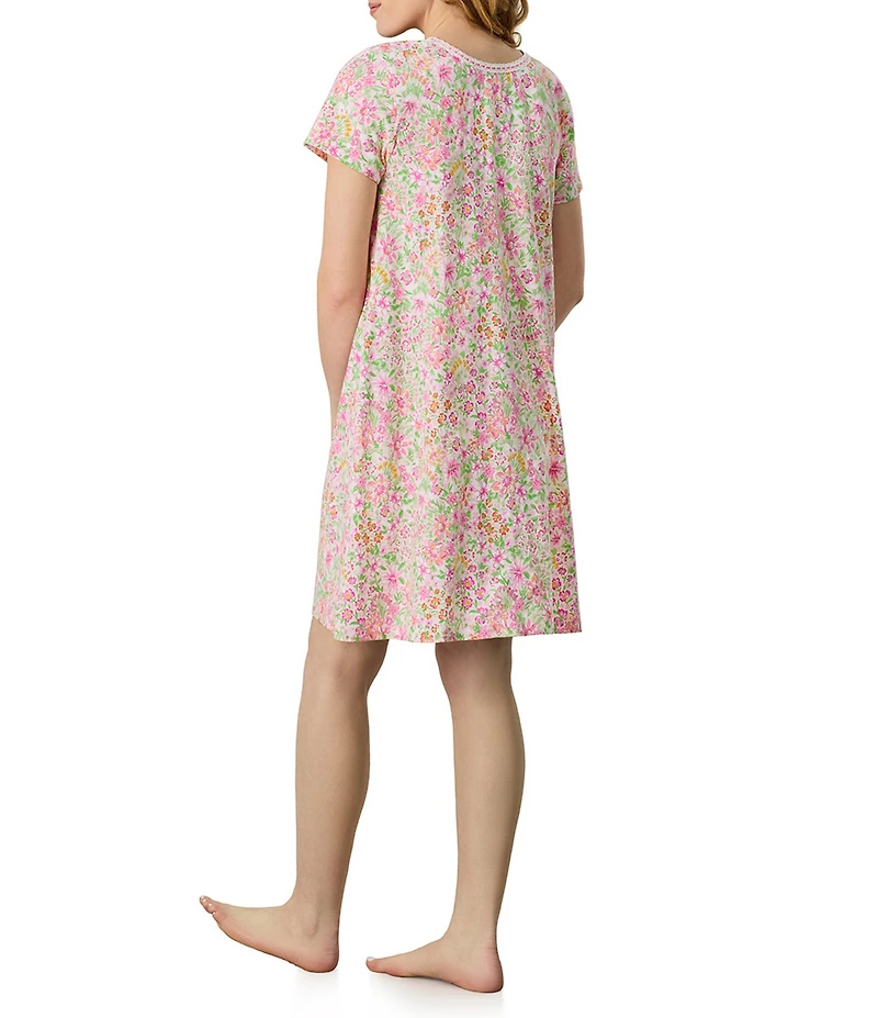 Carole Hochman Multi Floral Print Short Sleeve V-Neck Jersey Knit Short Nightgown