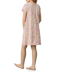 Carole Hochman Multi Floral Print Short Sleeve V-Neck Jersey Knit Short Nightgown