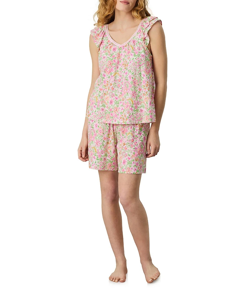 Carole Hochman Multi Floral Print Sleeveless V-Neck Jersey Knit Bermuda Pajama Set