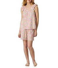 Carole Hochman Multi Floral Print Sleeveless V-Neck Jersey Knit Bermuda Pajama Set