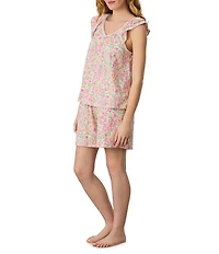 Carole Hochman Multi Floral Print Sleeveless V-Neck Jersey Knit Bermuda Pajama Set