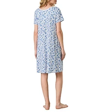 Carole Hochman Paisley Print Short Sleeve V-Neck Knit Interlock Cotton Nightgown
